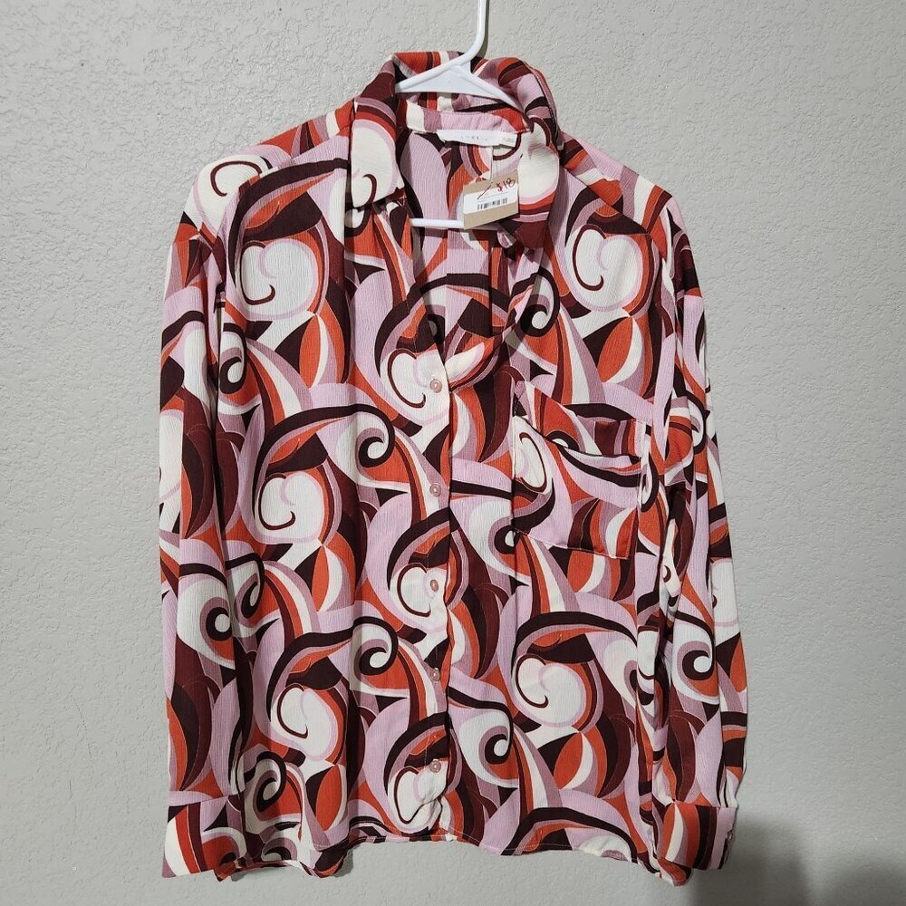 Lush Blouse Womens Medium Retro Printed Long Sleeve Artsy Boho